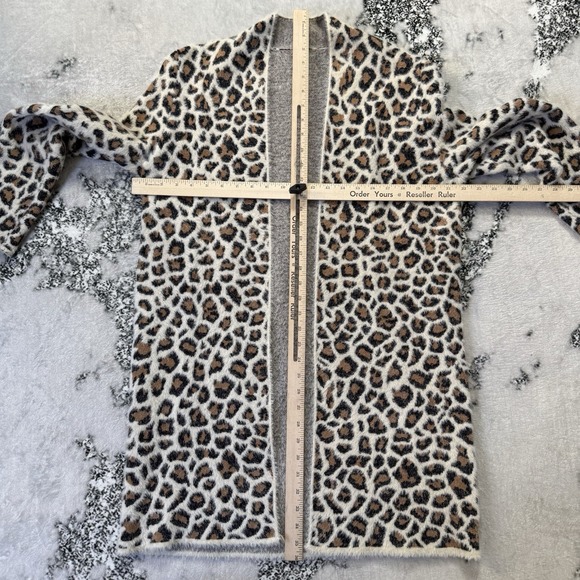 ALYA Cardigan Womens Size S Black White Cheetah Print Open Front Fuzzy Duster - Picture 5 of 8
